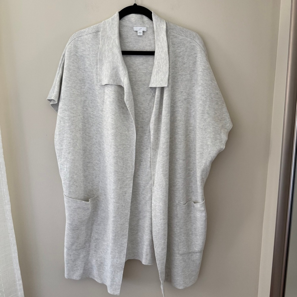 J.‎ Jill Heathered Oatmeal Open Front Longline Cardigan Vest Gray Small RN97641